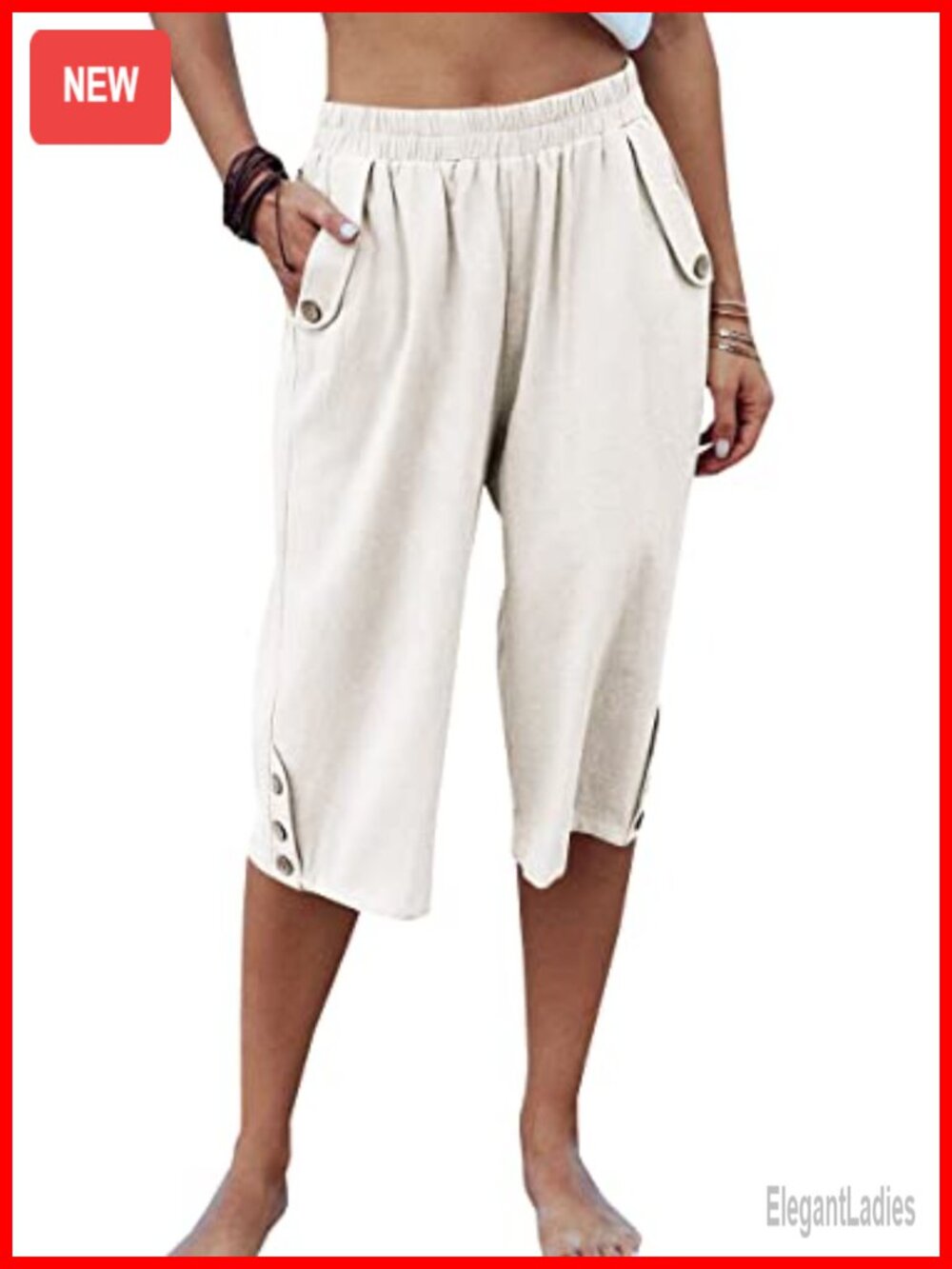 Elastic Waist 3/4 Capri Harem Pants with Pockets Casual Loose Solid Yoga